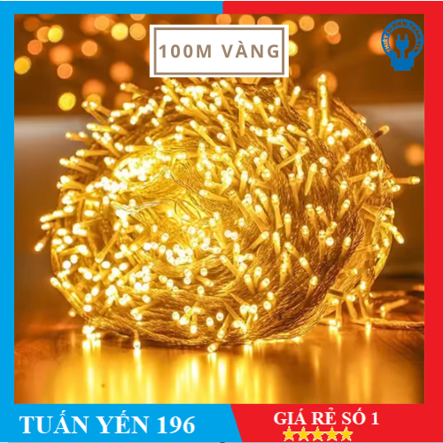 8 Kiểu Nháy- Dây đèn Led Chớp Nháy 100M  Dây Trắng Trong Ánh Sáng Vàng