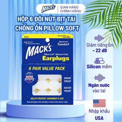 Nút bịt tai chống ồn Pillow Soft Mack’s hộp 6 đôi