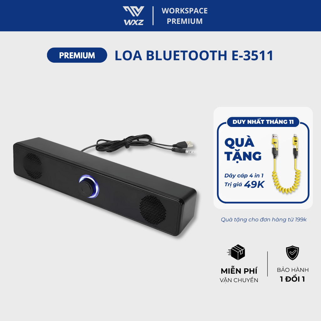 Loa Bluetooth E-3511 Loa Kép Công Suất 6W, Âm Thanh Bass Mạnh, Không Dây Cho PC Laptop Điện Thoại
