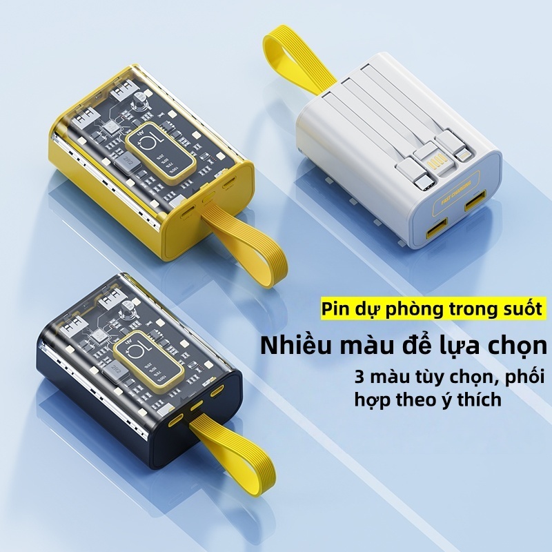Vỏ trong suốt, pin dự phòng 20000mAh, sạc siêu nhanh 20W, có thể sạc cùng lúc 4 thiết bị.