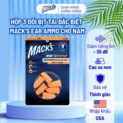 Hộp 3 đôi nút bịt tai đặc biệt Mack's Ear Ammo dành cho nam, nhập khẩu Mỹ
