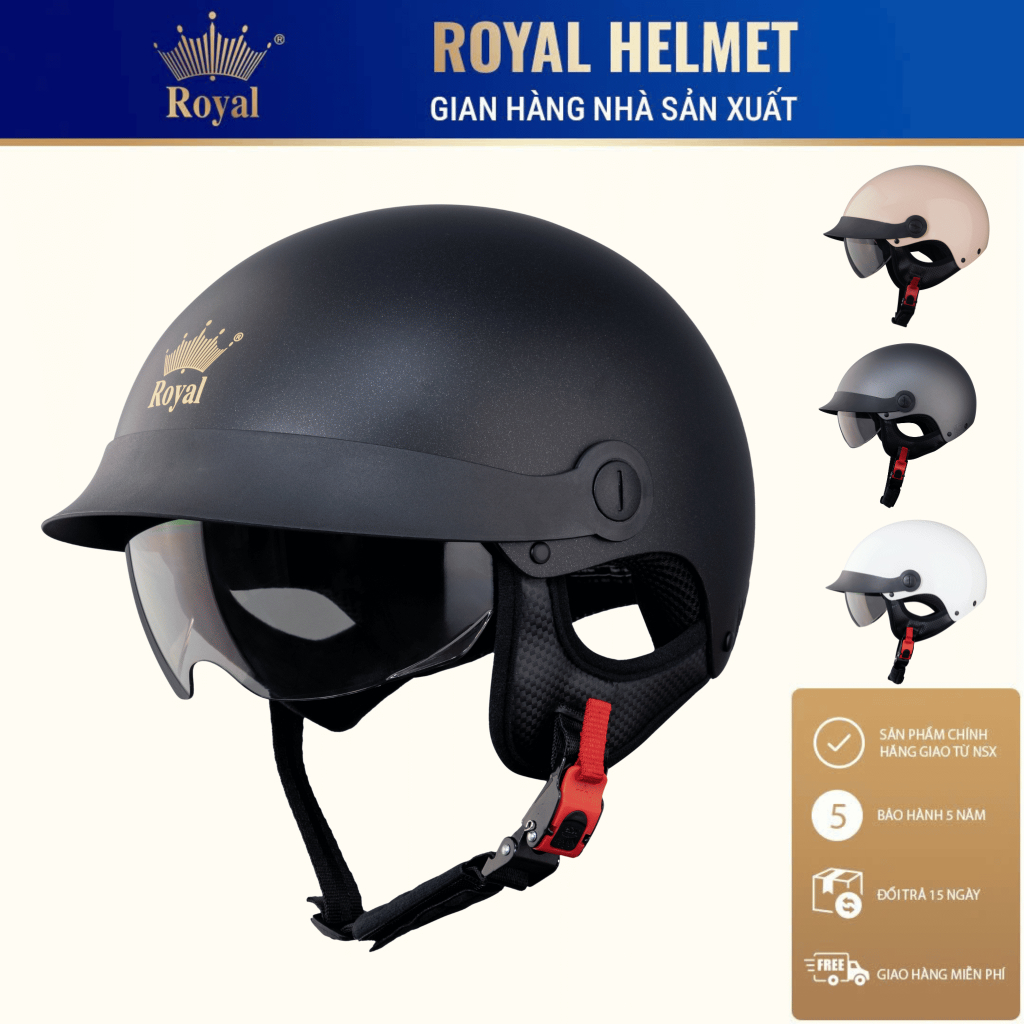 Mũ Bảo Hiểm Nửa Đầu Royal M163 Lưỡi Trai Đạt Chuẩn Đi Xe Máy, Phiên Bản Nâng Cấp Từ Royal M579