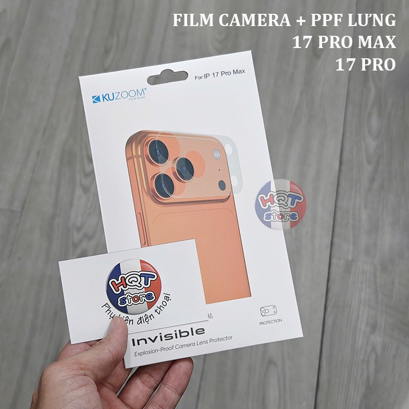 Combo miếng dán Film bảo vệ Camera + PPF Lưng Kuzoom cho IP 17 Pro Max / 17 Pro