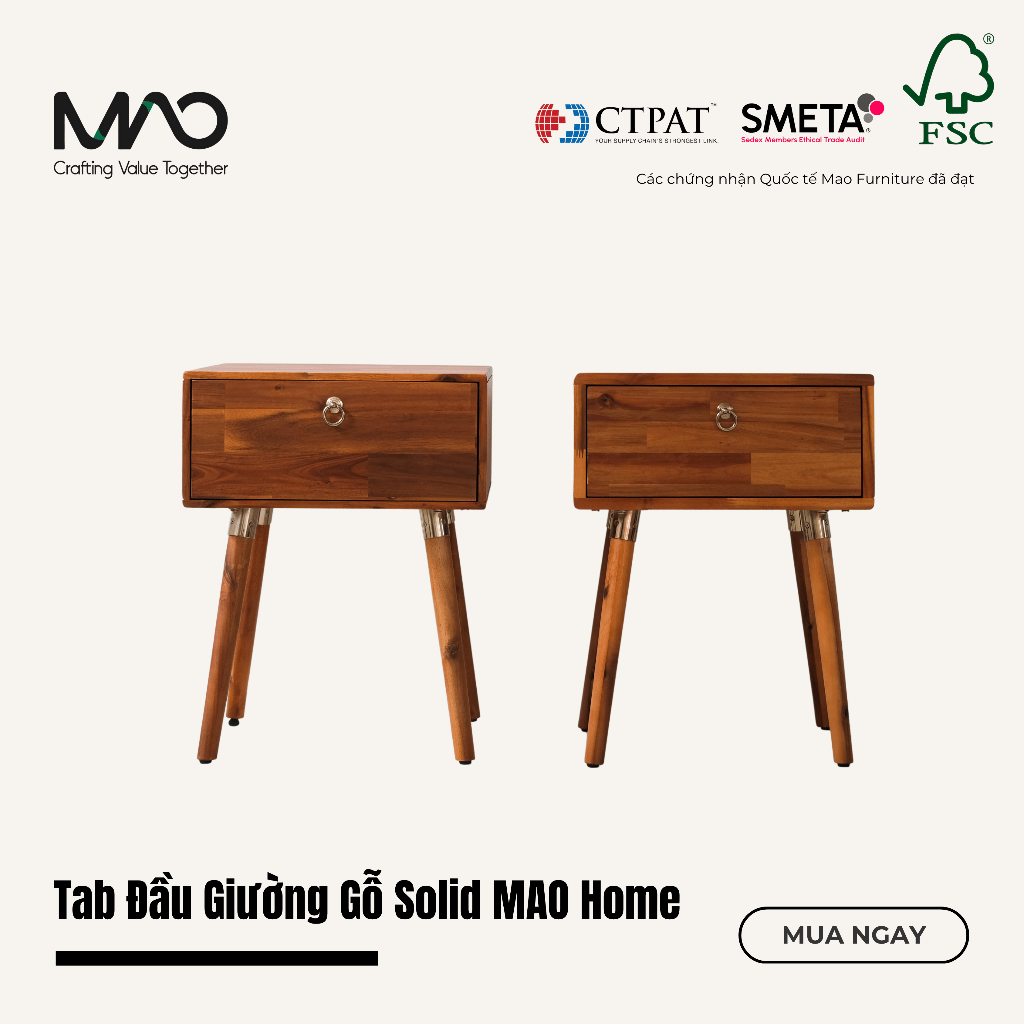 Tab Đầu Giường Gỗ Solid MAO Home