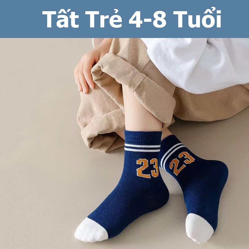 Set 5 Đôi Tất Bóng Chày Tennis Cho bé Trai, Bé Gái Chất Cotton Thể Thao Cho Bé 4-8 Tuổi