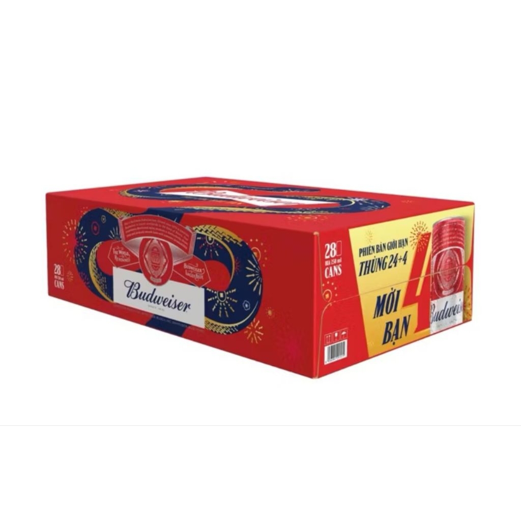 (SALE) Thùng bia 28 lon Budweiser (28 lon x 250ml) date 28/11/25