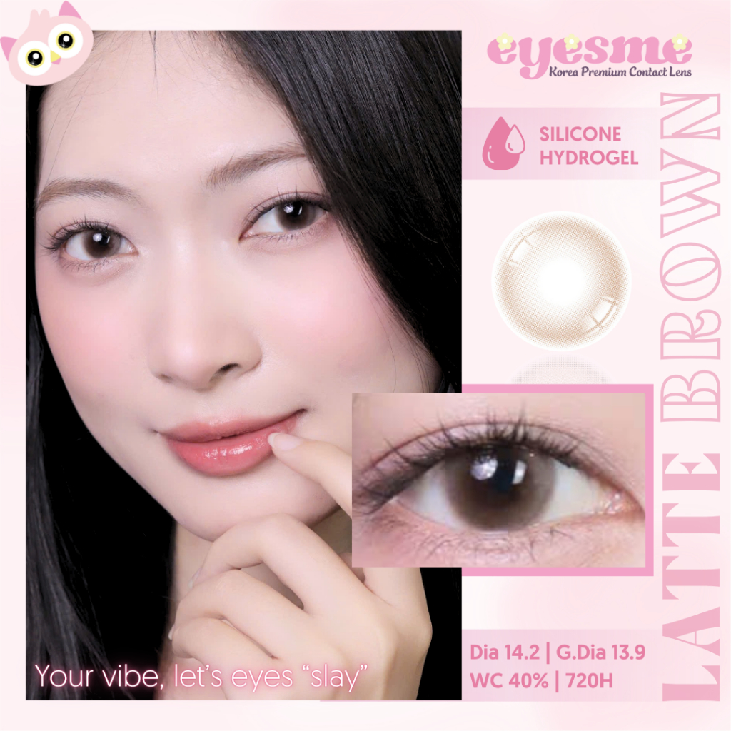 Lens Silicone Hydrogel Eyesme - Latte Brown - Lens nâu không viền tự nhiên không cận và có độ cận