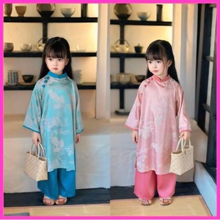  Áo dài cách tân cho mẹ và bé gái NHẬT HÀ AD3 chất liệu lụa mềm size đại 14-55kg mặc đi chơi đi tiệc. 