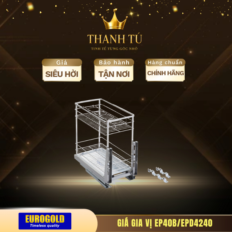 Kệ Gia Vị Eurogold EP40B/EPD4240 Inox SUS304,Thiết Kế Gọn Nhẹ, Phù Hợp Mọi Kiểu Tủ Bếp