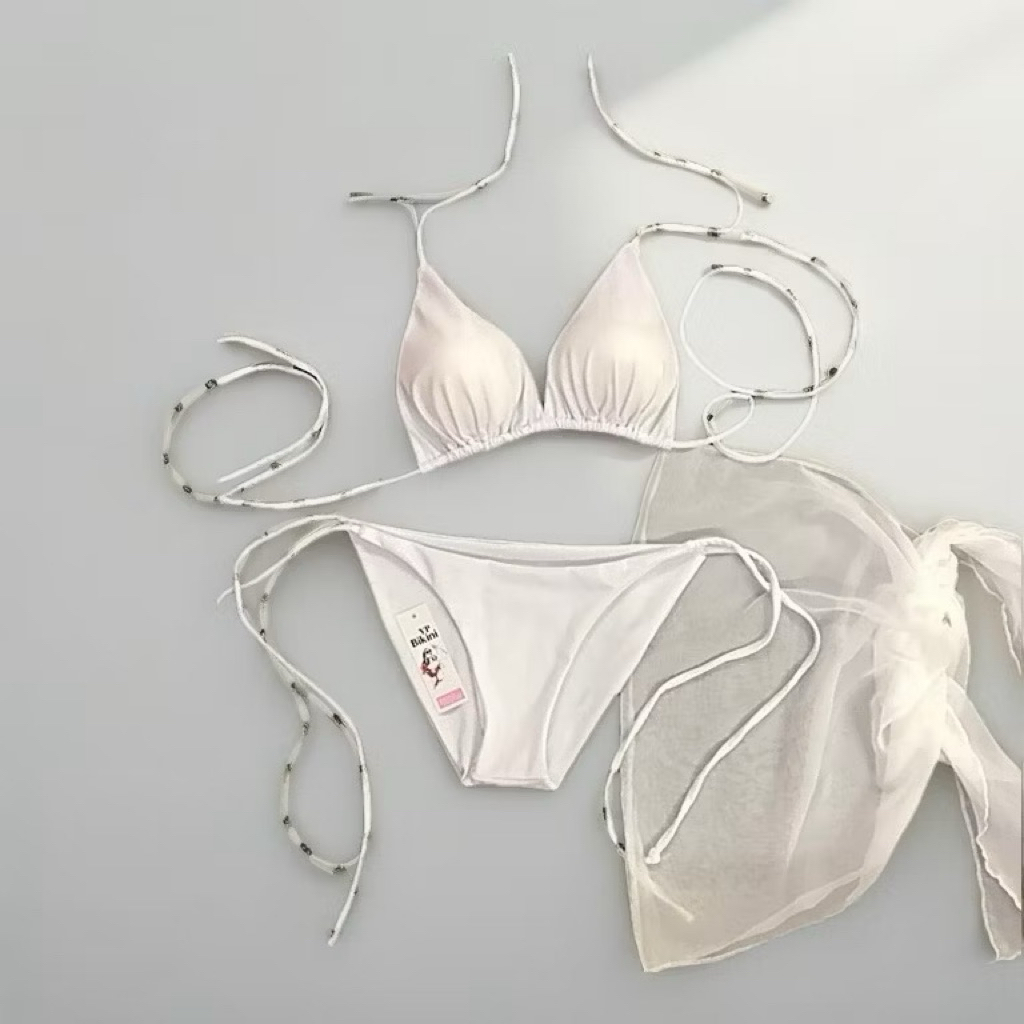 Bikini set 3 món tam giác bacsic quần kín ôm Mông voan cột đủ màu ( HÌNH THẬT) | BigBuy360 - bigbuy360.vn