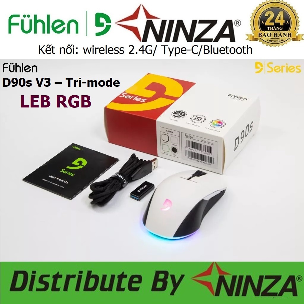 Chuột Không Dây Bluetooth + Wireless 2.4G + Type C Fuhlen D90S V3 Tri-mode (Bản nâng cấp từ D90S V2)