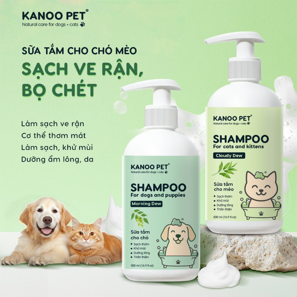 Sữa tắm giúp sạch ve rận, bọ chét cho thú cưng Kanoo Pet - khử mùi, làm thơm mát chó mèo