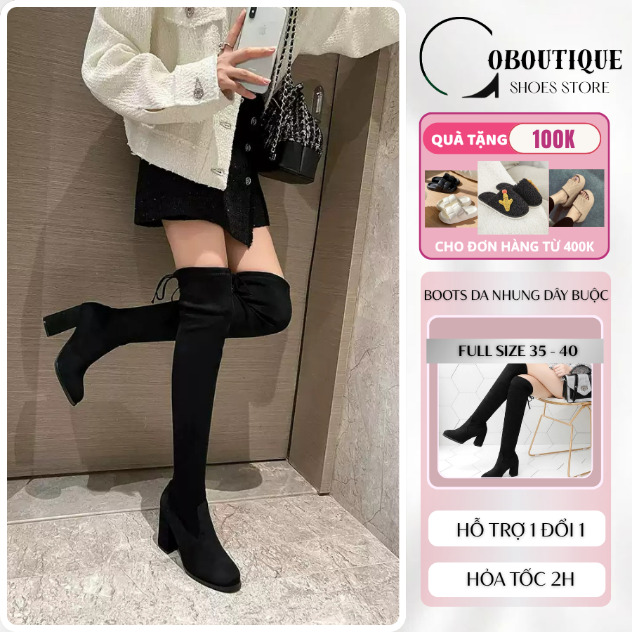 [ PHÙ HỌP BẮP CHÂN ĐÙI THON ] Giày bốt đùi gót vuông 7 phân boot đế vuông trên gối rút dây boots nữ S048