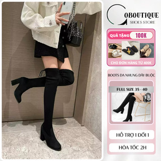 [ PHÙ HỌP BẮP CHÂN ĐÙI THON ] Giày bốt đùi gót vuông 7 phân boot đế vuông trên gối rút dây boots nữ S048