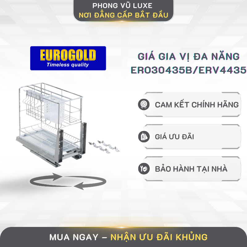 Giá Gia Vị Inox 304 Nan Vuông Eurogold ERO30435B/ERV4435 – Kệ Tủ Bếp Tiện Lợi, Sang Trọng