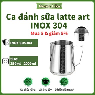  Ca đánh sữa latte art inox 304 dung tích 350ml - 2000ml  k nắp   có chia vạch Pha cà phê ly đánh sữa 