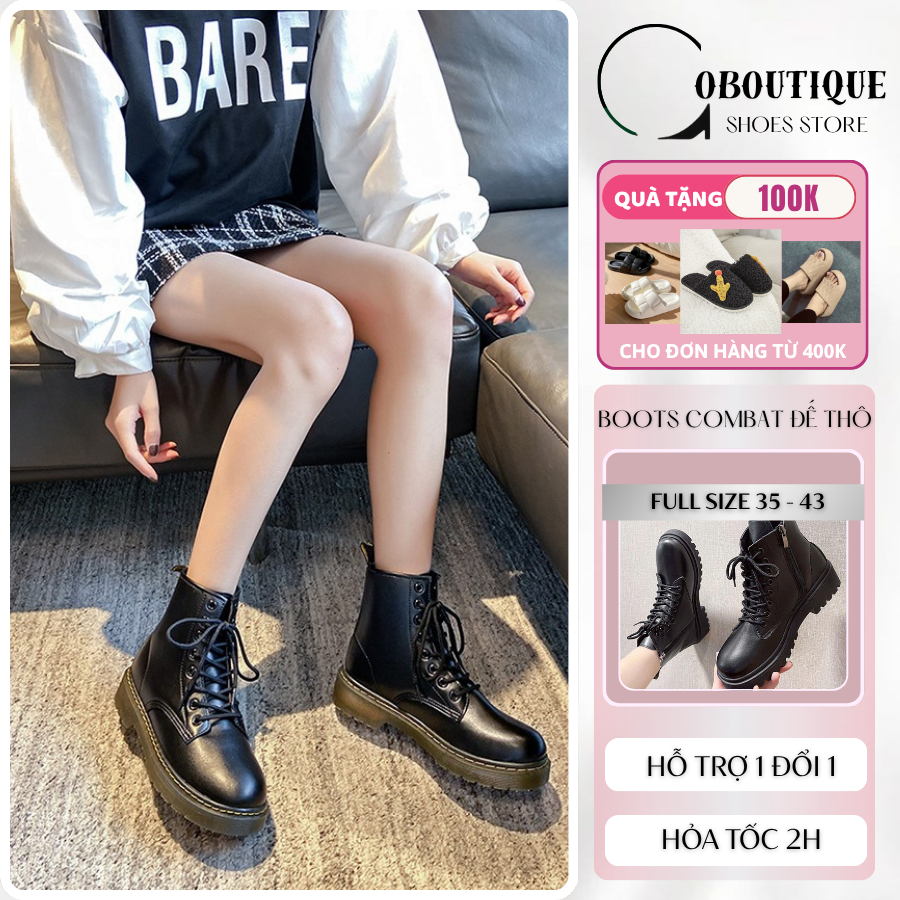 [ UNISEX ] Giày boot combat đế thô 4 phân cột dây dây kéo, bốt ulzzang cá tính S011