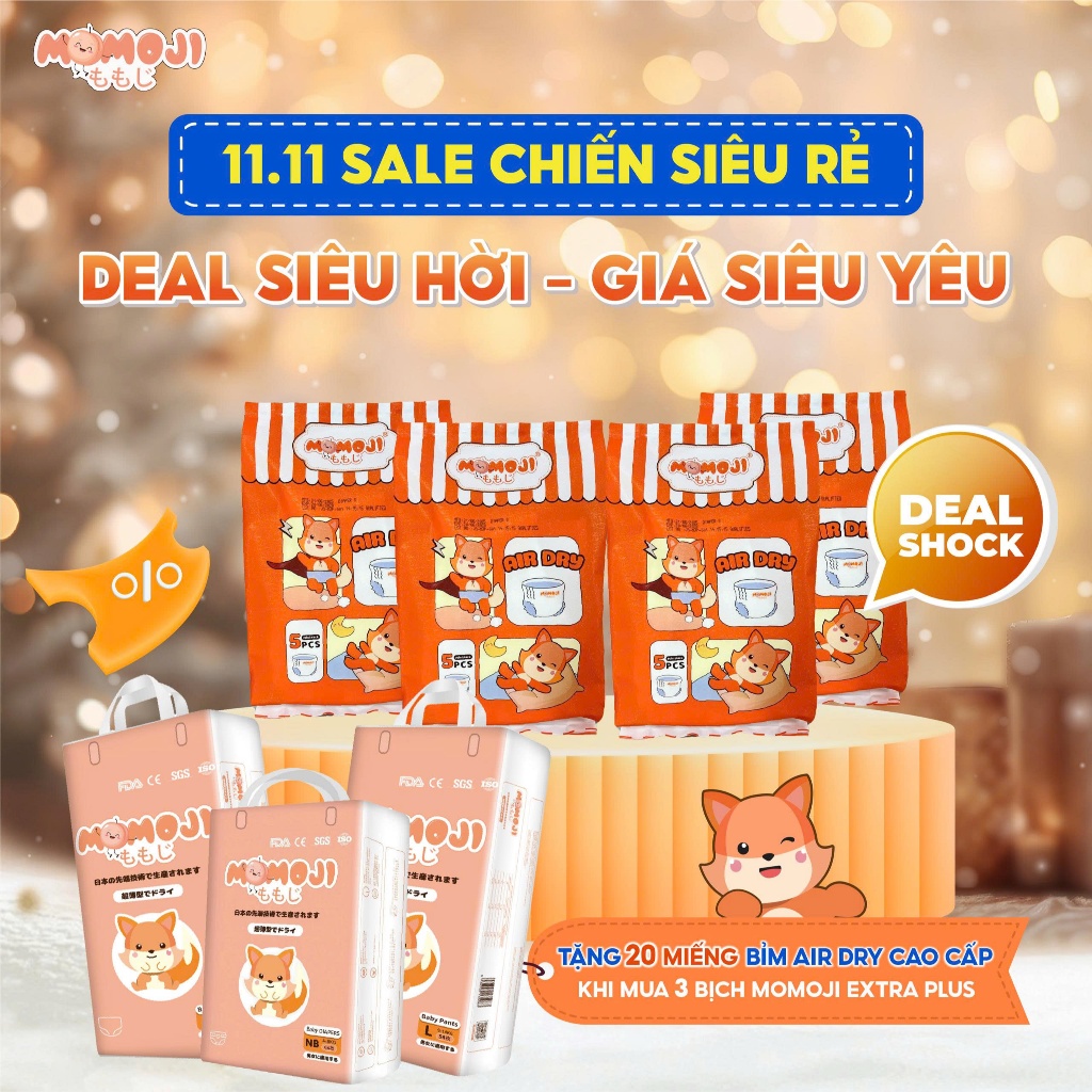 [MUA BỈM TẶNG NHIỀU BỈM HƠN] Combo 3 Tã Bỉm Momoji Extra Plus Mềm Mỏng Mịn, Siêu thấm hút NB/S/M/L/X