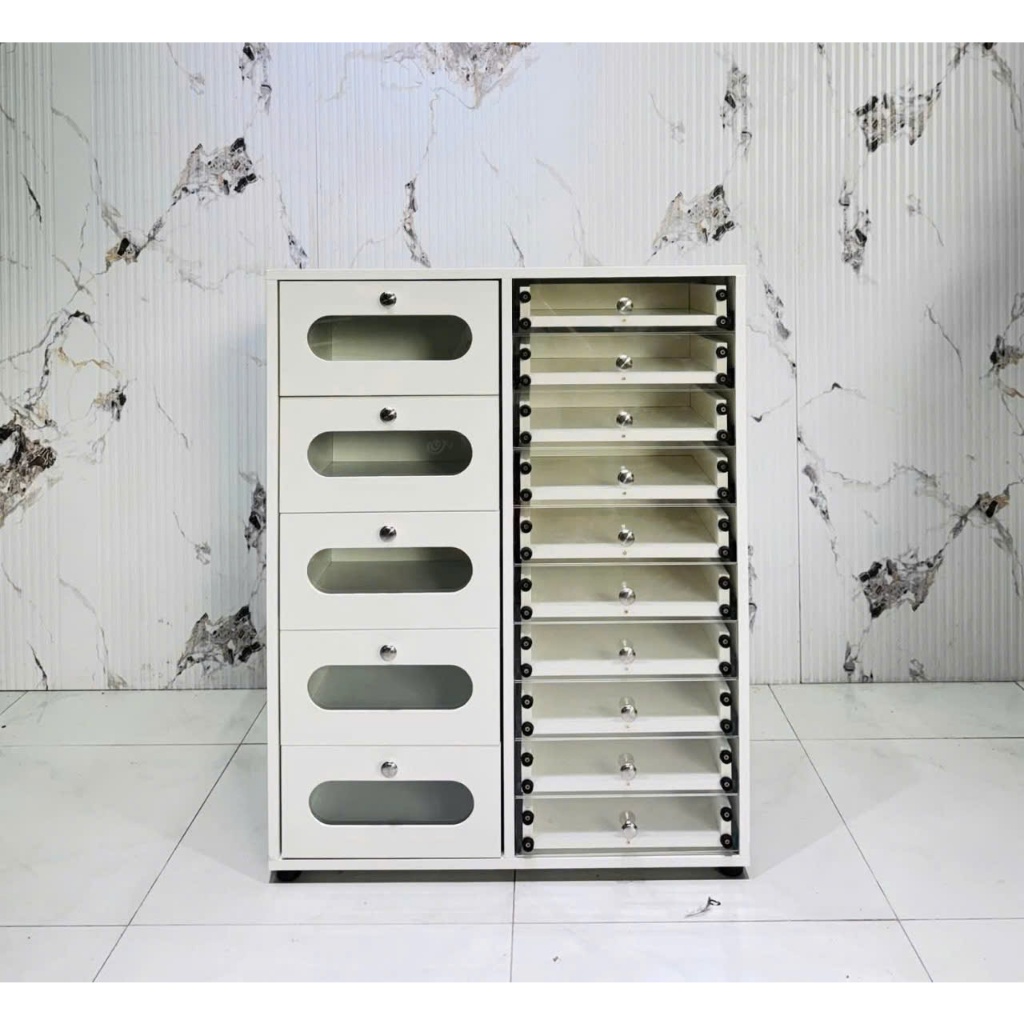 Kệ tủ nail, tủ đựng charm phụ kiện nail, tủ gỗ decor nhiều ngăn kéo màu trắng