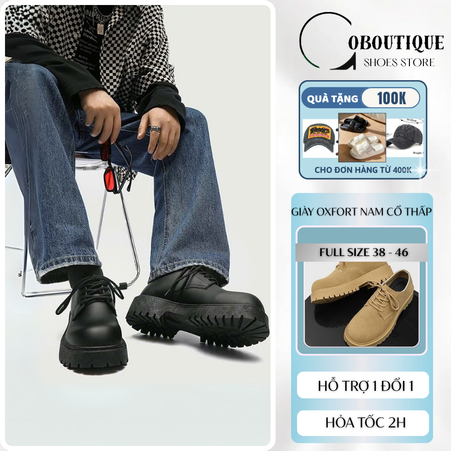 [ SIZE 37 ĐẾN 46 ] Giày oxford nam cổ thấp boot chunky derby mũi tròn đế dày 5 phân 5cm SM027