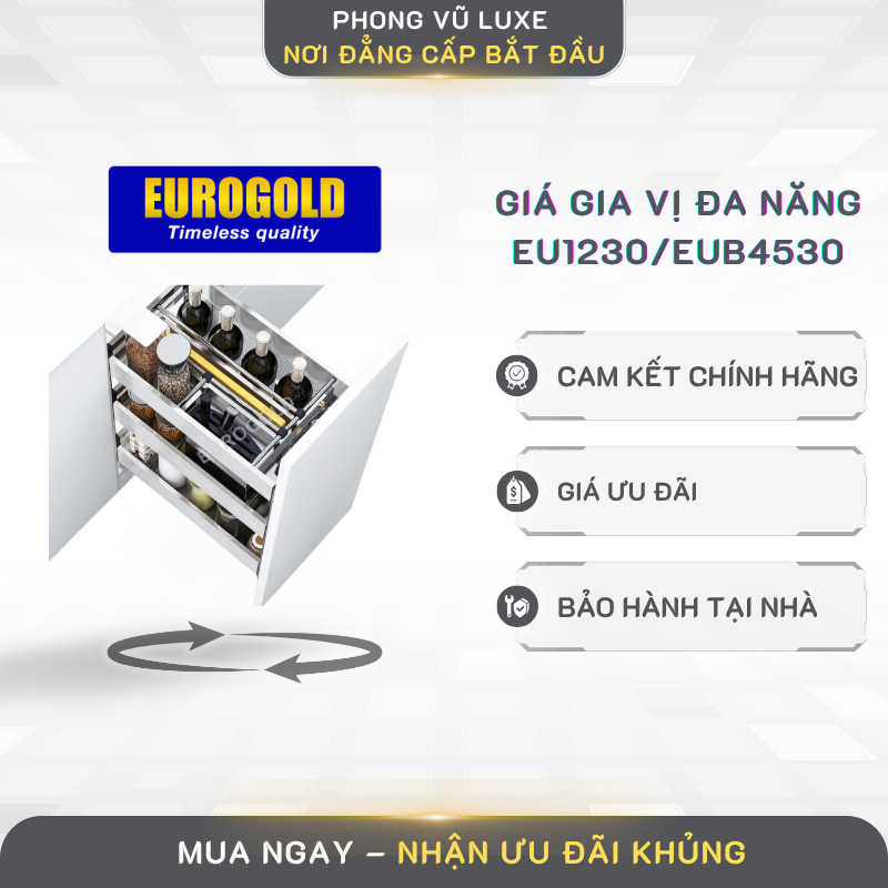 Giá Gia Vị Inox Hộp Eurogold EU1230/EUB4530 – Kệ Tủ Bếp Chống Gỉ Sét, Thiết Kế Sang Trọng