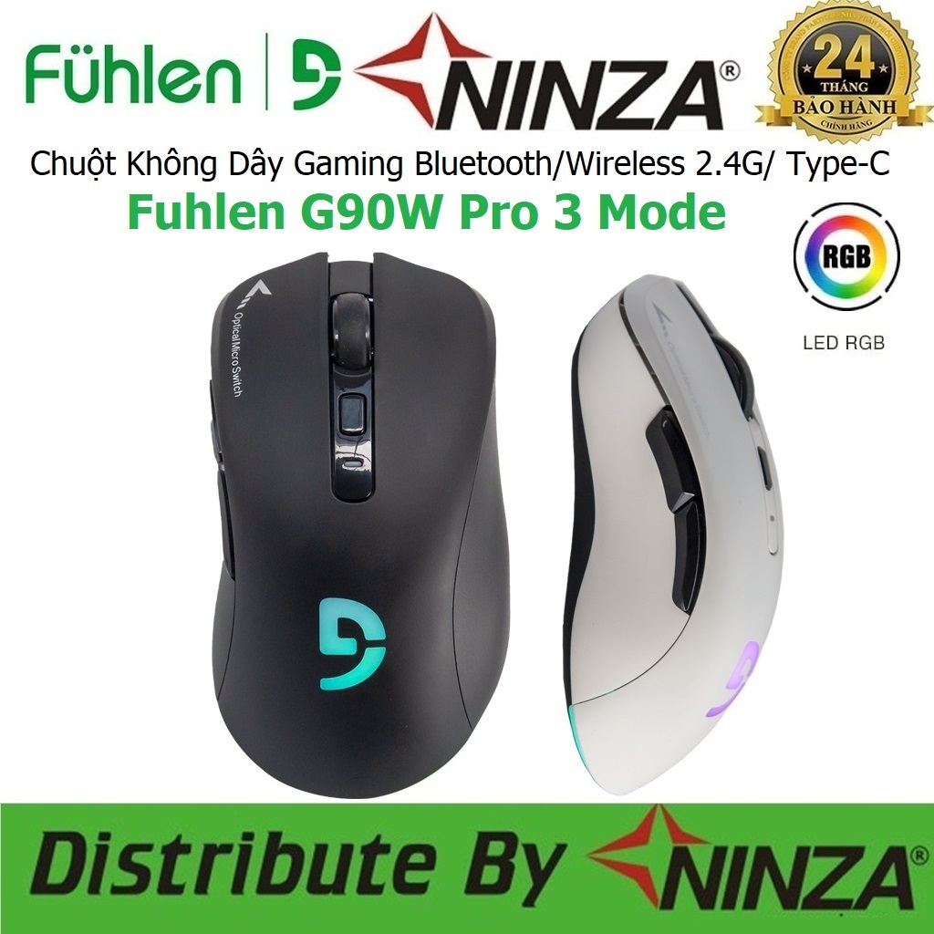Chuột Gaming Không Dây Fuhlen G90W Pro 3 Mode Leb RGB, Kết nối 3 chế độ  Bluetooth/Wireless 2.4G/Typ