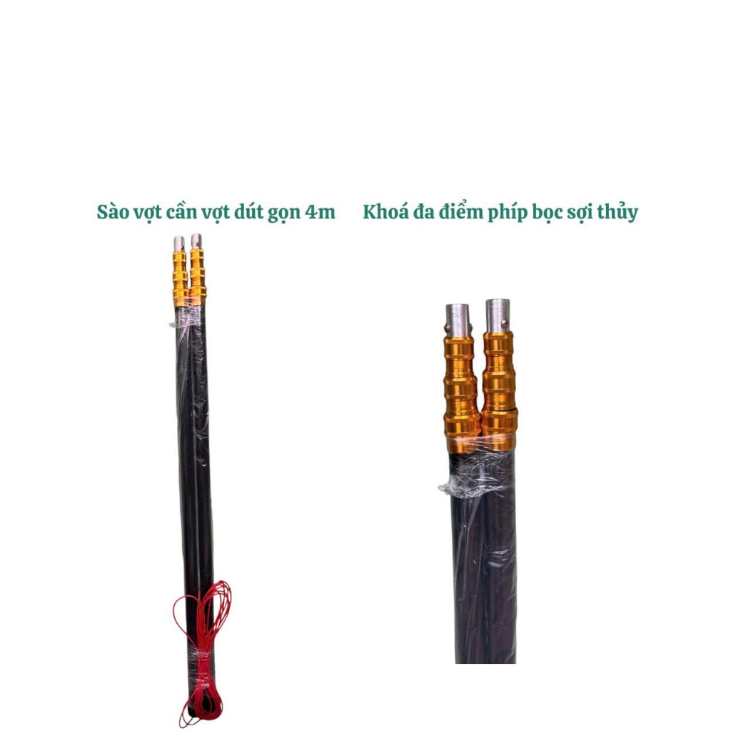 SÀO VỢT CẦN VỢT RÚT GỌN 4M 2 cái KHOÁ ĐA ĐIỂM PHÍP BỌC SỢI THUỶ tinh kèm theo dây điện