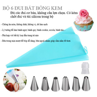 Bộ 6 đui bắt bông kem, kèm túi TPU, dụng cụ trang trí bánh kem