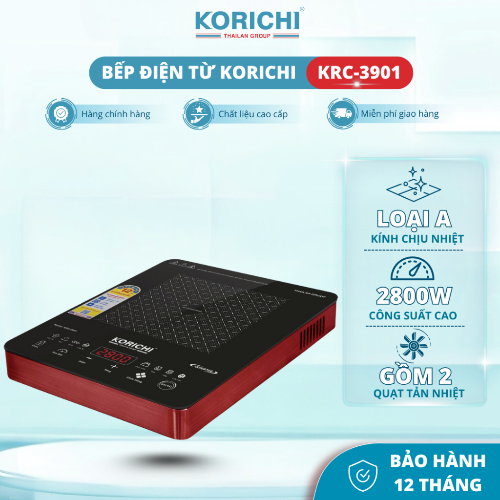 Bếp Điện Từ Đơn KORICHI KRC-3901 Công Suất 2800W Mặt Kính Chịu Nhiệt, Cảm Ứng LED, Hẹn Giờ Tiện Lợi