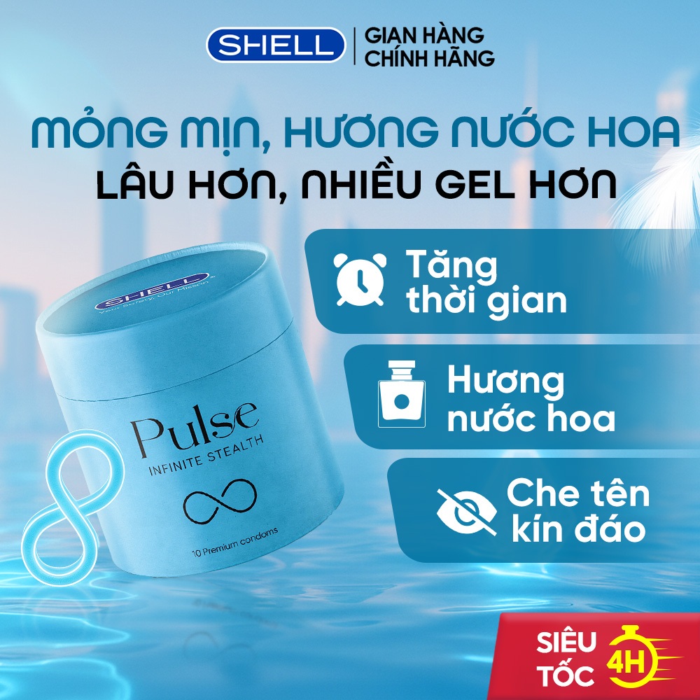 Hộp Tròn 10 Cái Bao Cao Su Shell Pulse Infinite Stealth Siêu Mỏng 0.03mm Hỗ Trợ Tăng Thời Gian