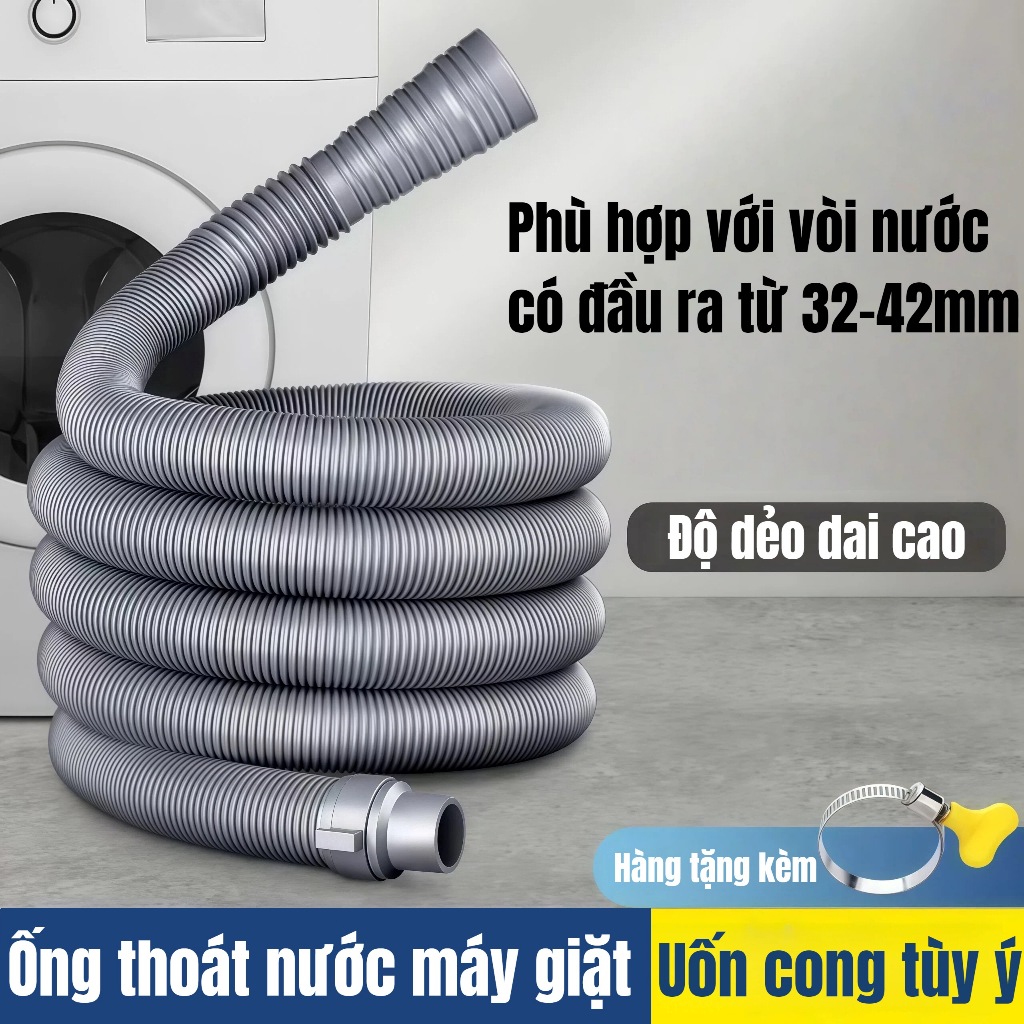 Ống xả nước máy giặt loại dày dặn linh hoạt không biến dạng phù hợp ống thoát 32–42mm dễ lắp đặt và 