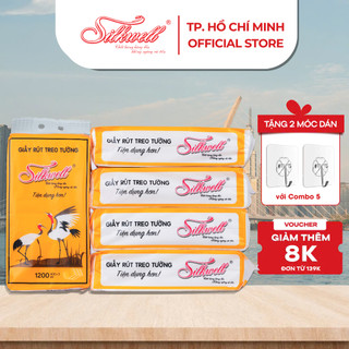  Thùng 5 túi giấy rút treo tường Silkwell Sếu 350 tờ 2 lớp khăn giấy rút đa năng tiện lợi 