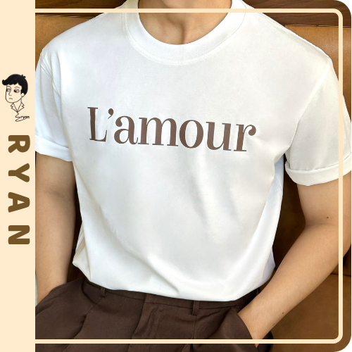 RYAN Áo thun Lamour ngắn tay vải cotton cổ bo tròn thương hiệu RYAN form rộng phong cách Hàn Quốc