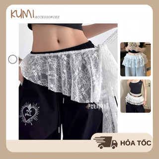 Chân váy ren ngắn nhiều lớp cột nơ Kumi đai quần thắt lưng nữ phong cách Bale Lolita phụ kiện