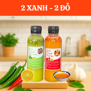  Combo 4 chai muối ớt 2 xanh - 2 đỏ Hncfood chấm thịt nướng và hải sản ngon chuẩn vị 