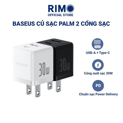 Củ sạc nhanh Baseus Palm C+U 30W US chuẩn sạc Power Delivery sạc được 2 thiết bị cùng lúc