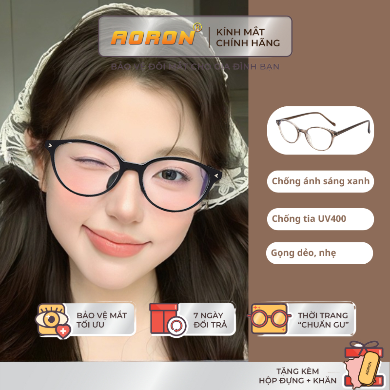 Kính Chống Ánh Sáng Xanh AORON Kiểu Dáng Mắt Mèo Tôn Mặt Gọng Nhẹ Bảo Vệ Mắt Chống Tia UV400 AK268