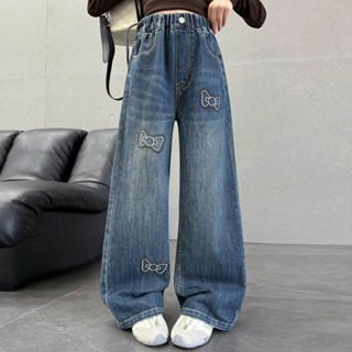 Quần jean thêu hoa ống rộng bé gái A5, A6 NHẬT HÀ size 14-45kg chất jean mềm, co giãn thoải mái cho bé đi học, đi chơi.