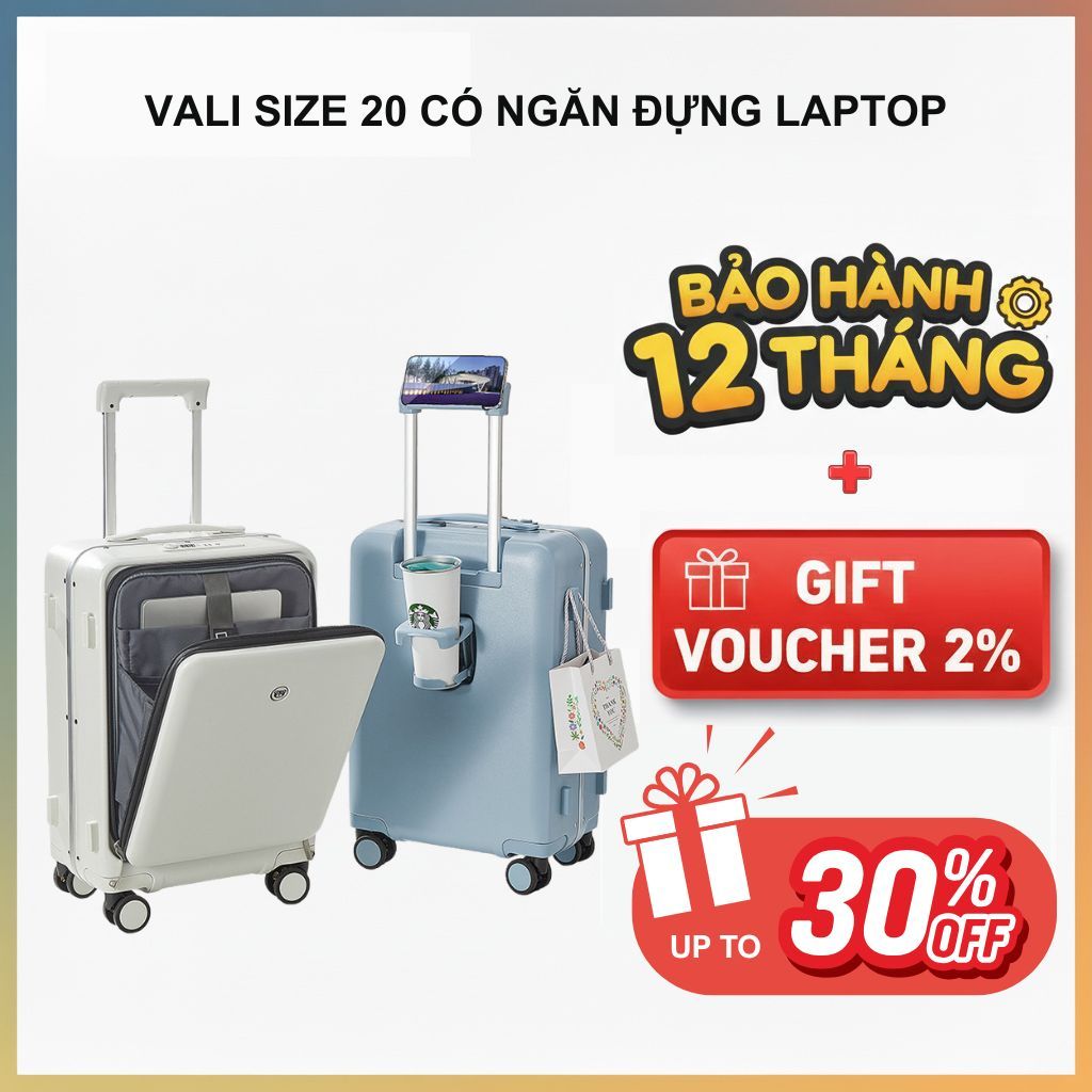  Vali du lịch size 18inch 20inch cao cấp có ngăn đựng laptop size xách tay có cổng kết nối USB 