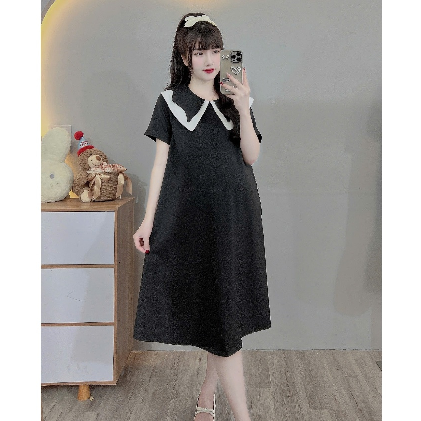 (45-100kg) Váy bầu,đầm bầu thiết kế cổ ren,dáng công sở cực sang,bigsize đến 100kg