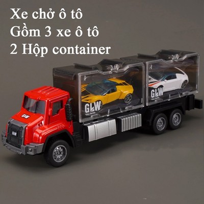 Đồ chơi xe container chở xe ô tô KAVY có hộp lưu trữ tháo rời đầu bằng hợp kim chạy cót