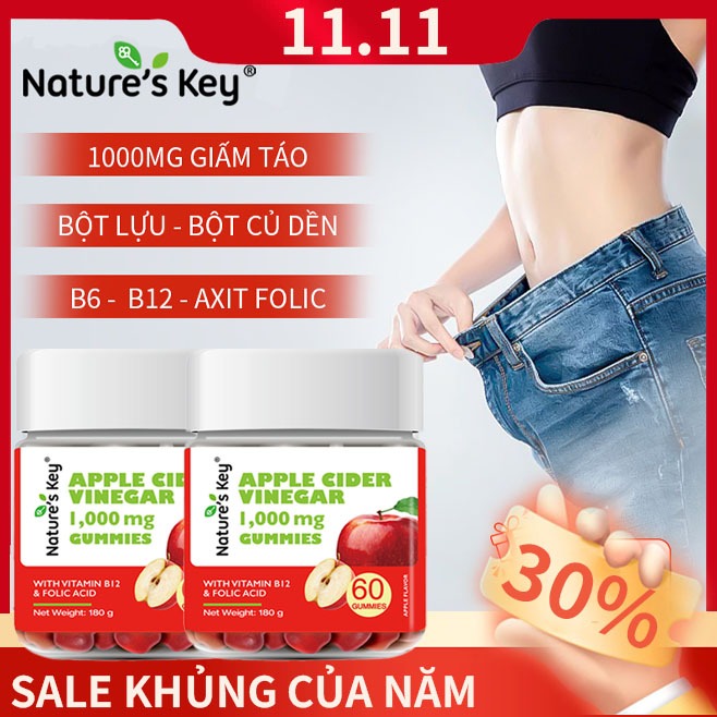 NATURE'S KEY Viên Kẹo Dẻo Giấm Táo Mỗi 2 viên chứa 1000mg giấm táo
