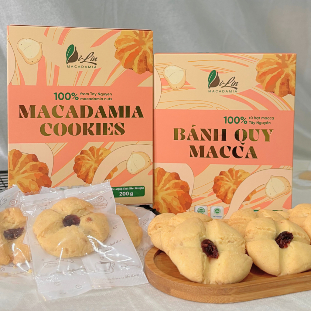Bánh quy macca DiLin, 60% hạt macca Tây Nguyên, bổ sung năng lượng | Macadamia nuts Cookies | 200gr
