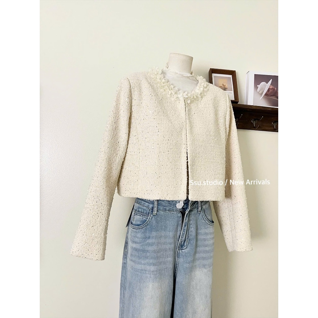Áo dạ tweed dáng lửng tay dài chất liệu dạ twweed 3 lớp AKIRA STORE