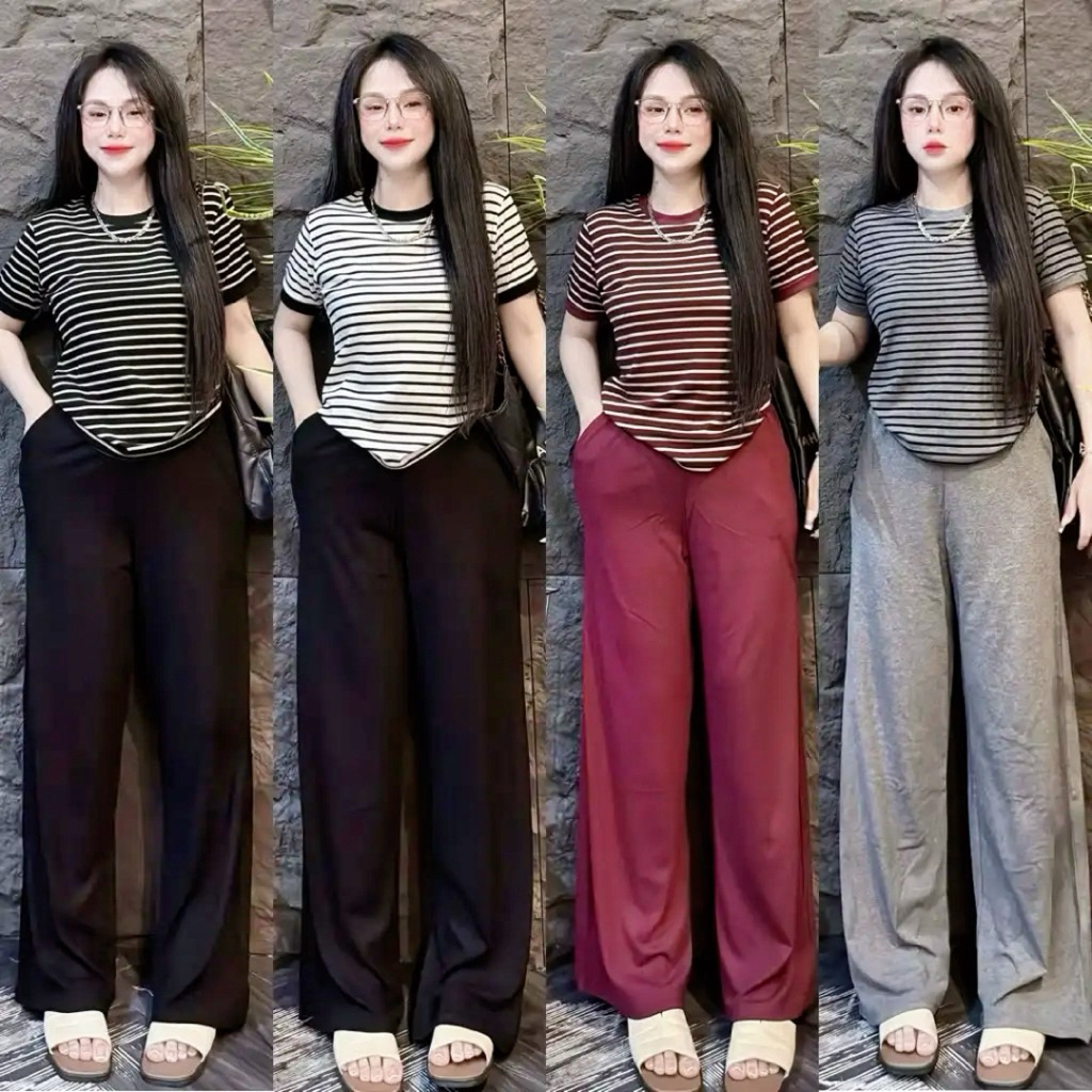 sét bộ áo sọc tay ngắn, phối quần ống suông,thun cotton TiCi 4 chiều. mát mịn