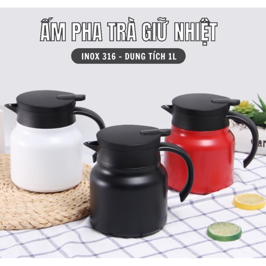 Ấm pha trà, Bình pha trà giữ nhiệt inox dung tích 1000ml Hiệu suất cách nhiệt: 6-8 giờ