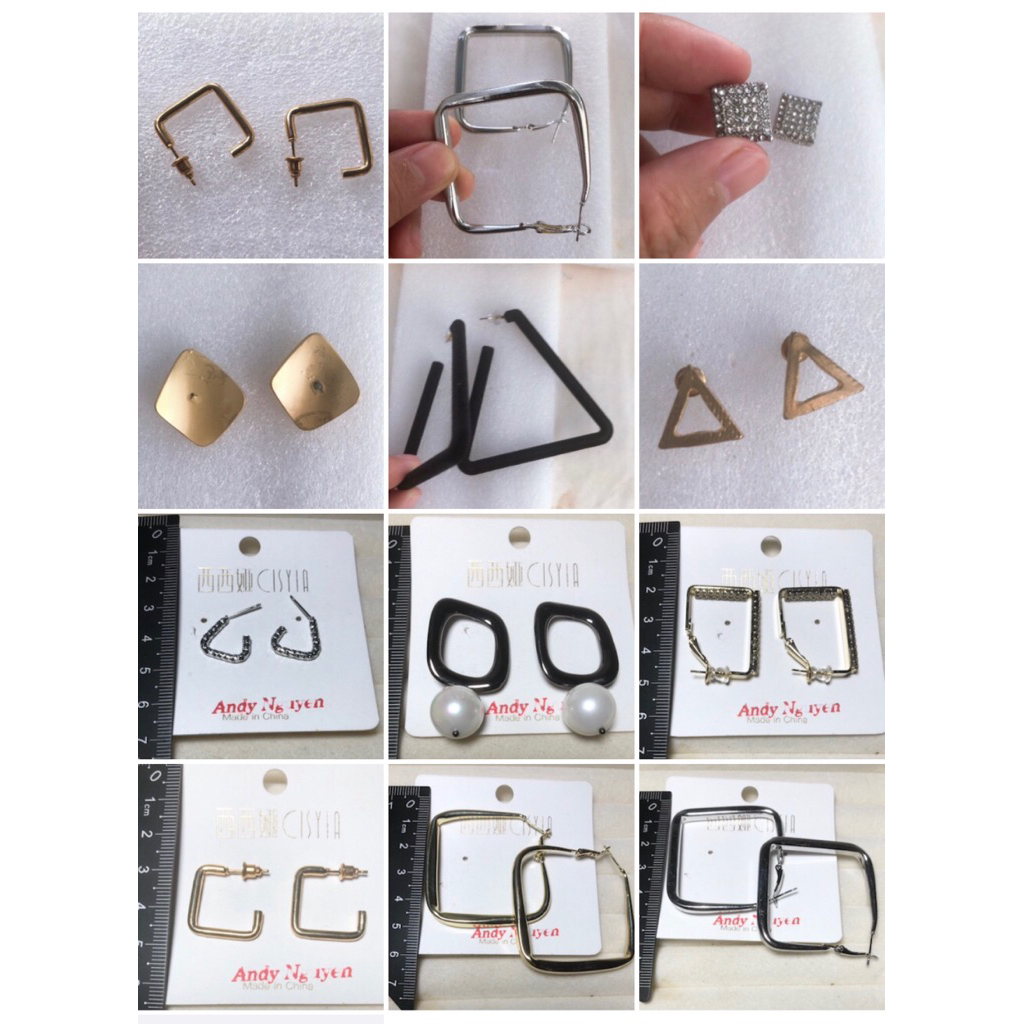 <Andy Shop> Bông tai vuông bông tai tam giác độc đáo cá tính