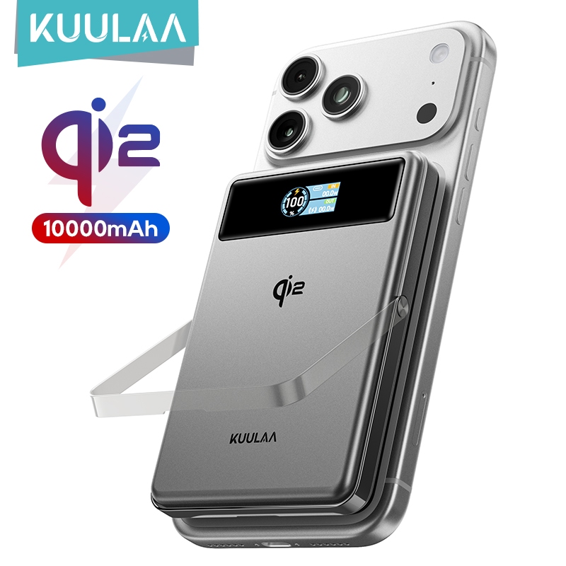 KUULAA Qi2 Pin sạc dự phòng không dây từ tính Có giá đỡ điện thoại và màn hình TFT 10000mAh PD20W, C
