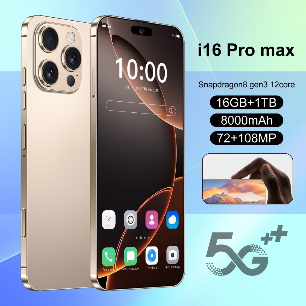 【COD】Smartphone i16 Pro Max 16G Ram 16GB+1TB 8000mAh Battery 5G 108MP Triple Camera Android 14.0