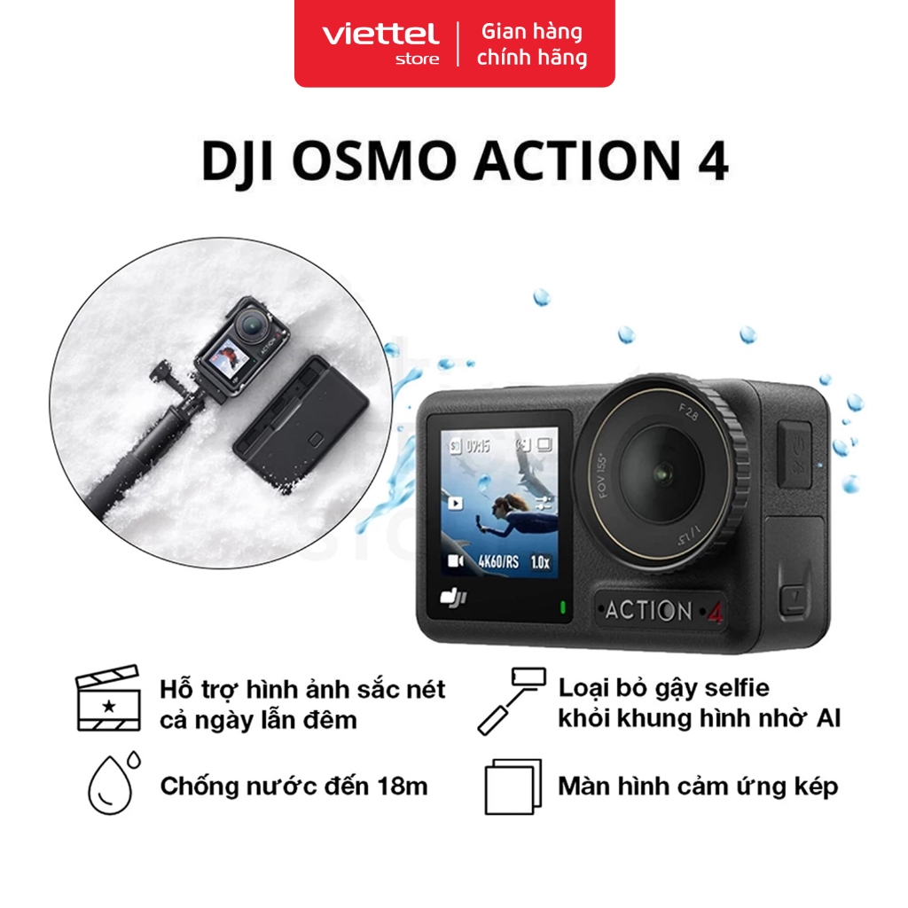 Camera Hành Động DJI Osmo Action 4 Máy Quay Hành Trình 4K 120fps, Góc Siêu Rộng, Hoạt Động Tốt Nhiệt Độ Thấp | BigBuy360 - bigbuy360.vn